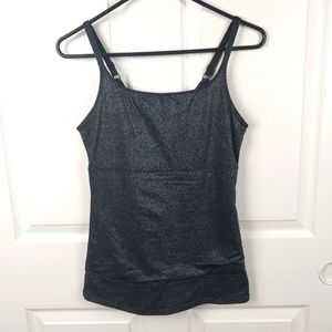 Flexees Women's L Black Sparkly Cami Spaghetti Strap Top